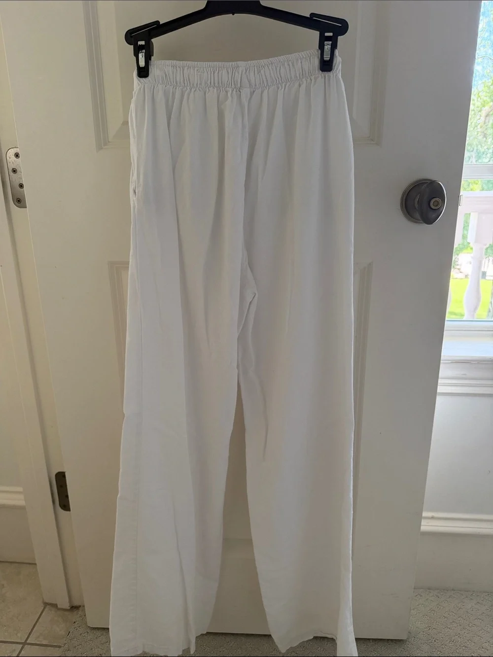 White Womens Linen-Blend Drawstring Pants